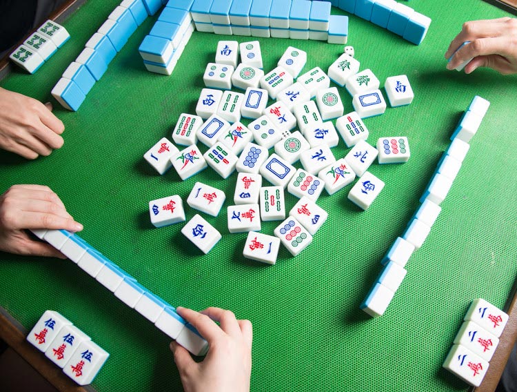 Mahjong table with tiles