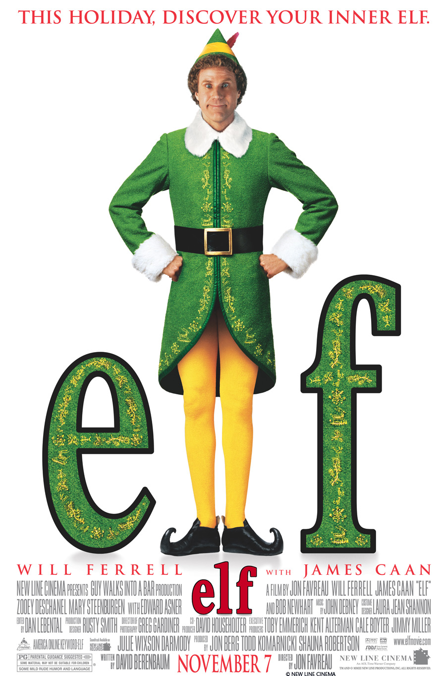 man dressed as an elf acting as the L in between the letters e and f to spell the word elf