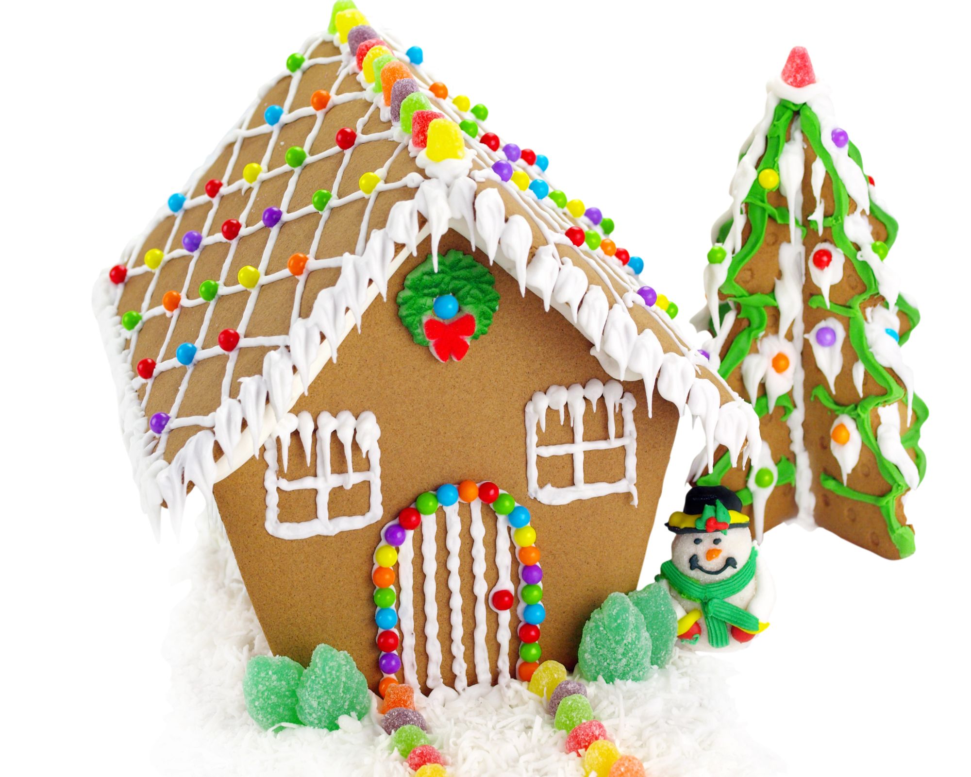gingerbread house decorated with icing and candy