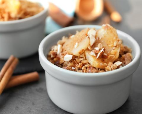 baked apple crisp in a ramekin