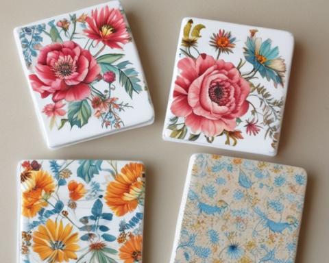 decoupage square ceramic coasters