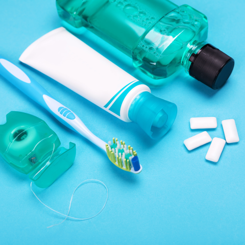 Toothpaste, Floss, Toothbrush, and Mouthwash