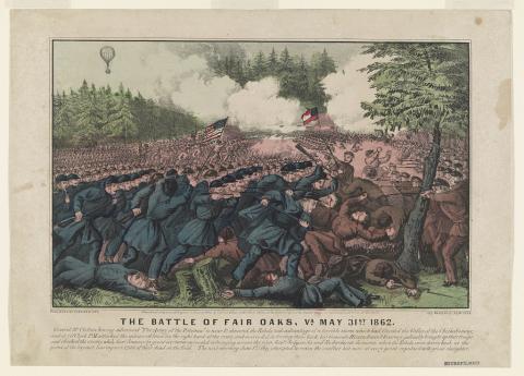 Currier & Ives. The Battle of Fair Oaks, Va. May 31st. Retrieved from the Library of Congress. Rights Advisory: No known restrictions on publication.