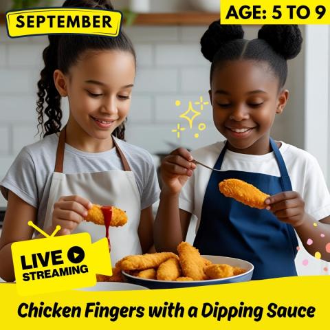 Kids making chicken fingers with a dipping sauce