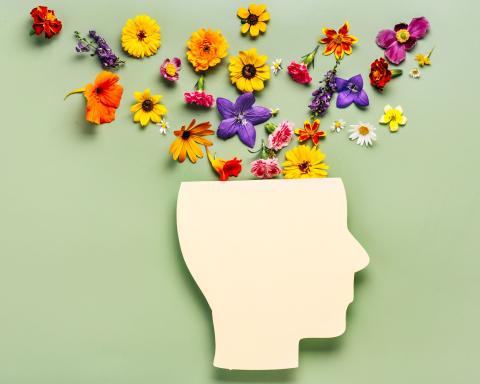 image of side-facing head with flowers coming out of the top