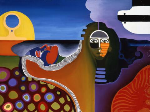 Linda Lomahaftewa, Untitled Woman's Faces, 1960s. Oil on canvas