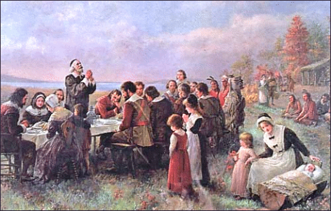 The first Thanksgiving feast painting