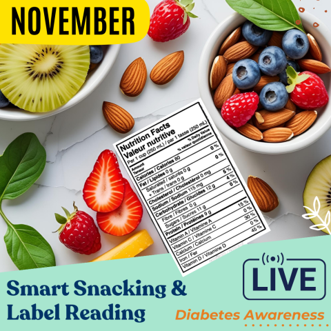 Assorted food with a nutrition facts label in the middle