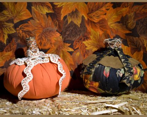 image of pumpkin made of fabric and ribbon