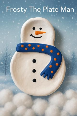 image of snowman plate made out of clay