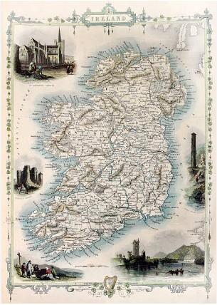 Map of Ireland surrounded by notable landmarks