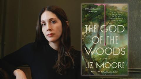 Author Liz Moore with her book God of the Woods