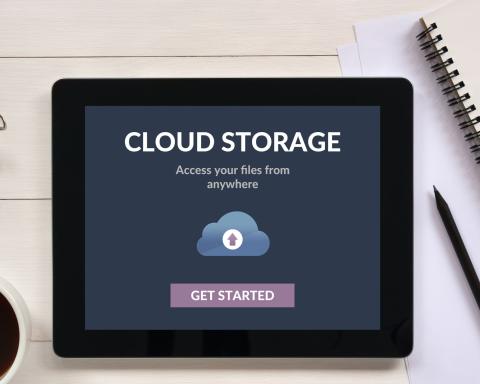 image of cloud storage on a tablet screen