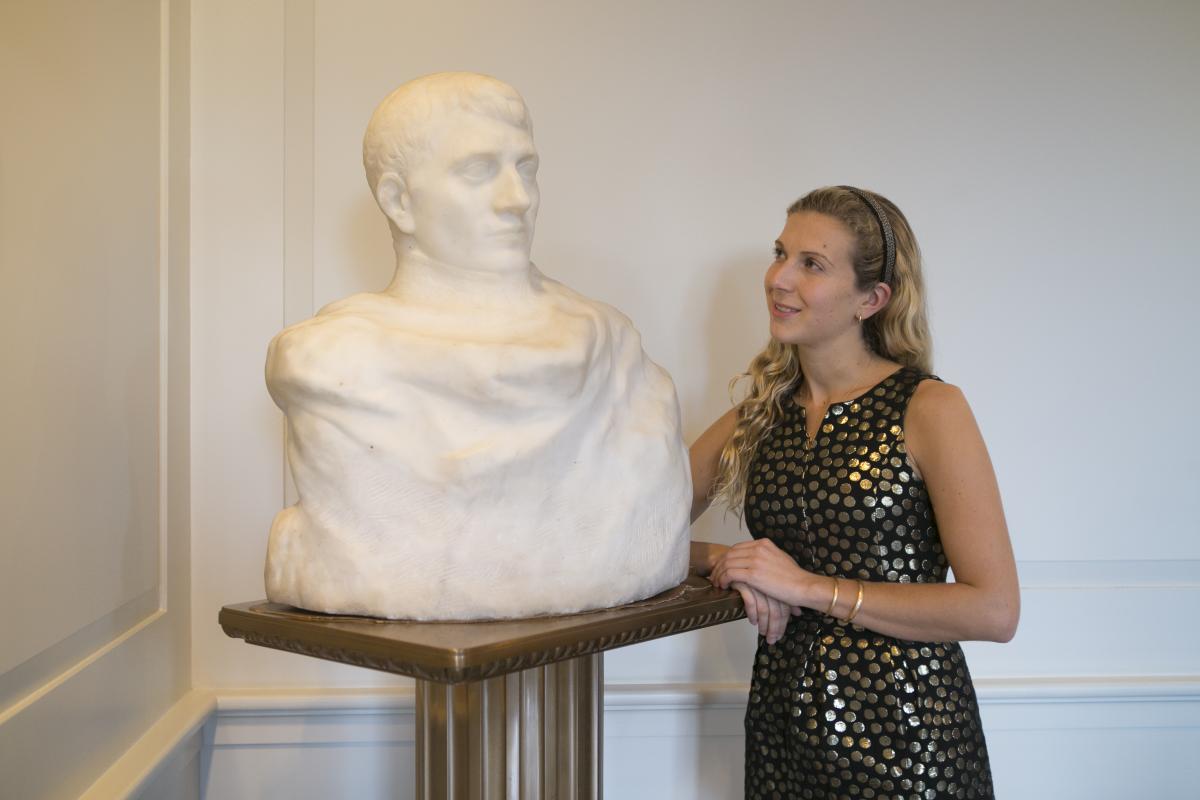 Mallory Mortillaro with Napoleon bust by August Rodin