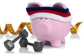 A piggy bank with workout equipment
