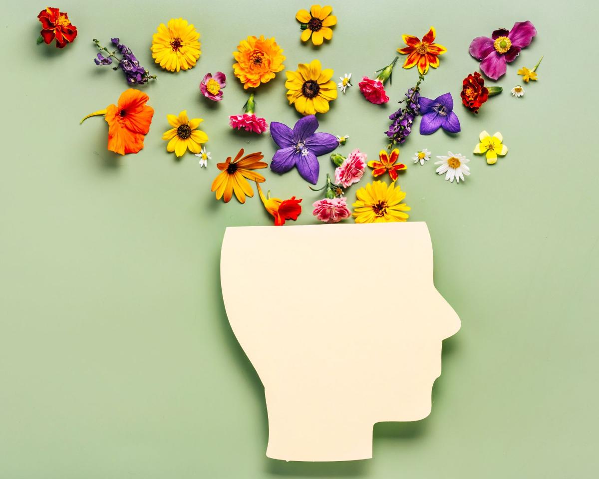 image of side-facing head with flowers coming out of the top