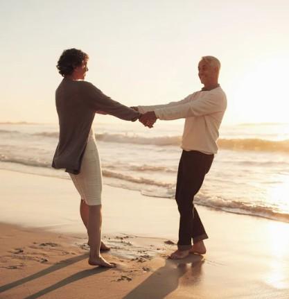 Couple holding hands on the beach