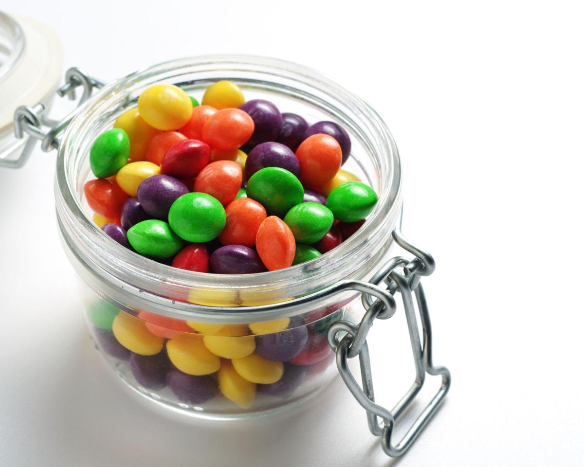 image of a jar of round colorful candies