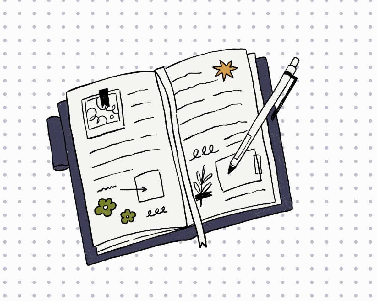 image of journal on top of dotted paper