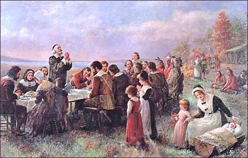 The first Thanksgiving feast painting