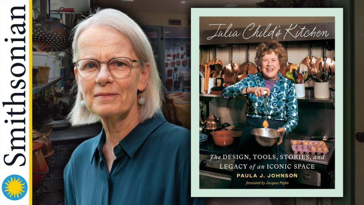 Author Paula Johnson with her book, Julia Child's Kitchen